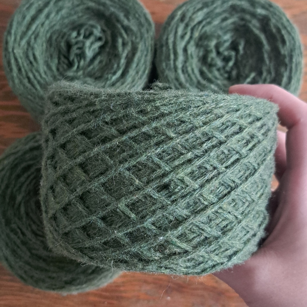 Wool Blend Olive Green Yarn Lot, 400g